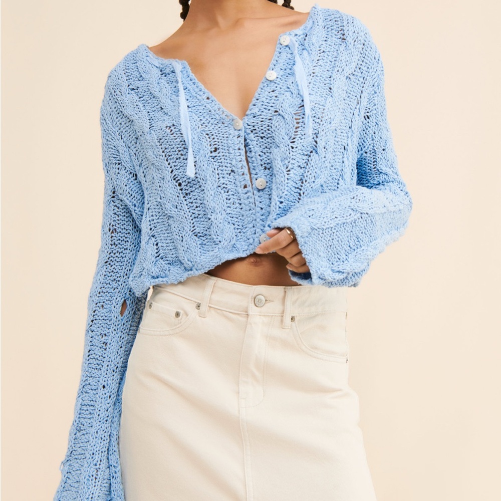 Free People Light Blue Knit Cardigan